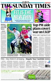 The Sunday Times () Newspaper Front Page for 4 August 2013