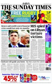 The Sunday Times () Newspaper Front Page for 4 September 2011