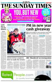 The Sunday Times () Newspaper Front Page for 5 January 2014