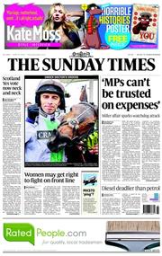 The Sunday Times () Newspaper Front Page for 6 April 2014