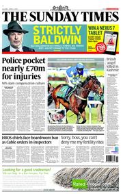 The Sunday Times () Newspaper Front Page for 7 April 2013