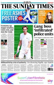The Sunday Times () Newspaper Front Page for 7 July 2013