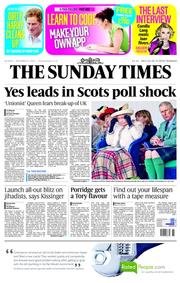 The Sunday Times () Newspaper Front Page for 7 September 2014