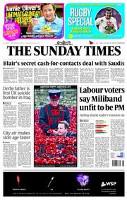 The Sunday Times () Newspaper Front Page for 9 November 2014