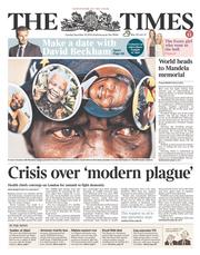 The Times () Newspaper Front Page for 10 December 2013