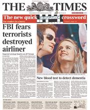 The Times () Newspaper Front Page for 10 March 2014