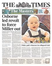 The Times () Newspaper Front Page for 10 April 2014