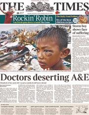 The Times () Newspaper Front Page for 11 November 2013