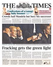 The Times () Newspaper Front Page for 11 December 2013