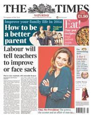 The Times () Newspaper Front Page for 11 January 2014