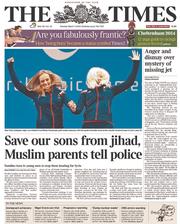 The Times () Newspaper Front Page for 11 March 2014