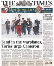The Times () Newspaper Front Page for 11 August 2014