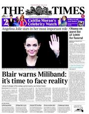The Times () Newspaper Front Page for 12 April 2013
