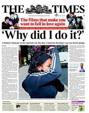 The Times () Newspaper Front Page for 12 August 2011
