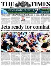 The Times () Newspaper Front Page for 12 August 2014