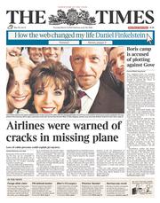 The Times () Newspaper Front Page for 13 March 2014