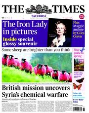 The Times () Newspaper Front Page for 13 April 2013