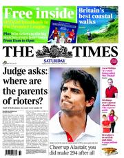 The Times () Newspaper Front Page for 13 August 2011