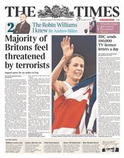 The Times () Newspaper Front Page for 13 August 2014