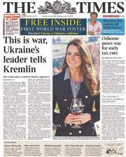 The Times () Newspaper Front Page for 14 April 2014