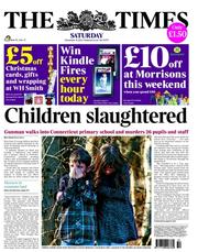 The Times () Newspaper Front Page for 15 December 2012