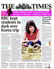 The Times () Newspaper Front Page for 15 April 2013