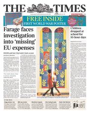 The Times () Newspaper Front Page for 15 April 2014