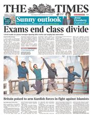 The Times () Newspaper Front Page for 15 August 2014