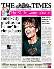 The Times () Newspaper Front Page for 15 September 2011