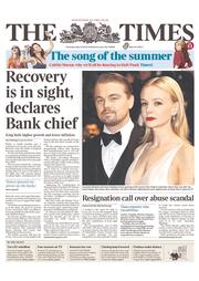 The Times () Newspaper Front Page for 16 May 2013