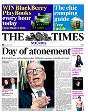 The Times () Newspaper Front Page for 16 July 2011