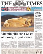The Times () Newspaper Front Page for 17 December 2013