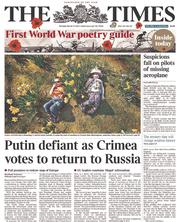 The Times () Newspaper Front Page for 17 March 2014