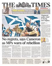 The Times () Newspaper Front Page for 17 September 2014