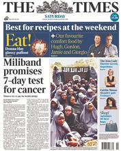 The Times () Newspaper Front Page for 18 October 2014