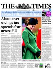 The Times () Newspaper Front Page for 18 March 2013
