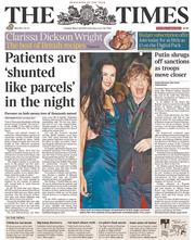 The Times () Newspaper Front Page for 18 March 2014