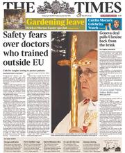 The Times () Newspaper Front Page for 18 April 2014