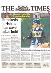 The Times () Newspaper Front Page for 18 July 2013