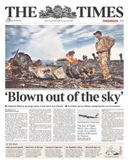 The Times () Newspaper Front Page for 18 July 2014