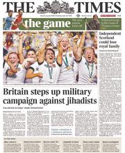 The Times () Newspaper Front Page for 18 August 2014
