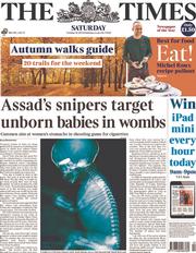 The Times () Newspaper Front Page for 19 October 2013