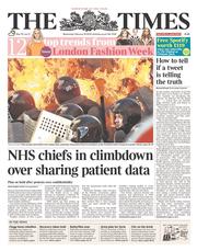 The Times () Newspaper Front Page for 19 February 2014