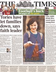 The Times () Newspaper Front Page for 19 August 2013