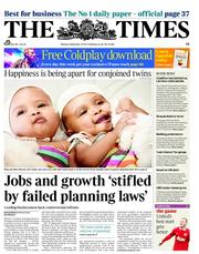 The Times () Newspaper Front Page for 19 September 2011