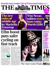 The Times () Newspaper Front Page for 1 December 2012
