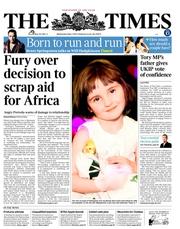 The Times () Newspaper Front Page for 1 May 2013