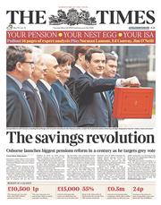 The Times () Newspaper Front Page for 20 March 2014