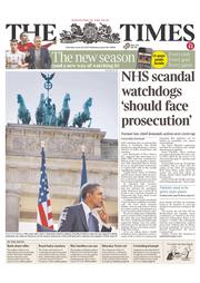 The Times () Newspaper Front Page for 20 June 2013