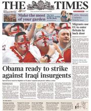 The Times () Newspaper Front Page for 20 June 2014